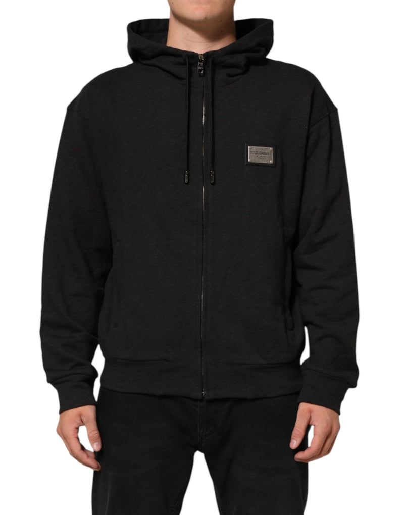 Moletom com capuz e zíper integral preto com logotipo Dolce & Gabbana