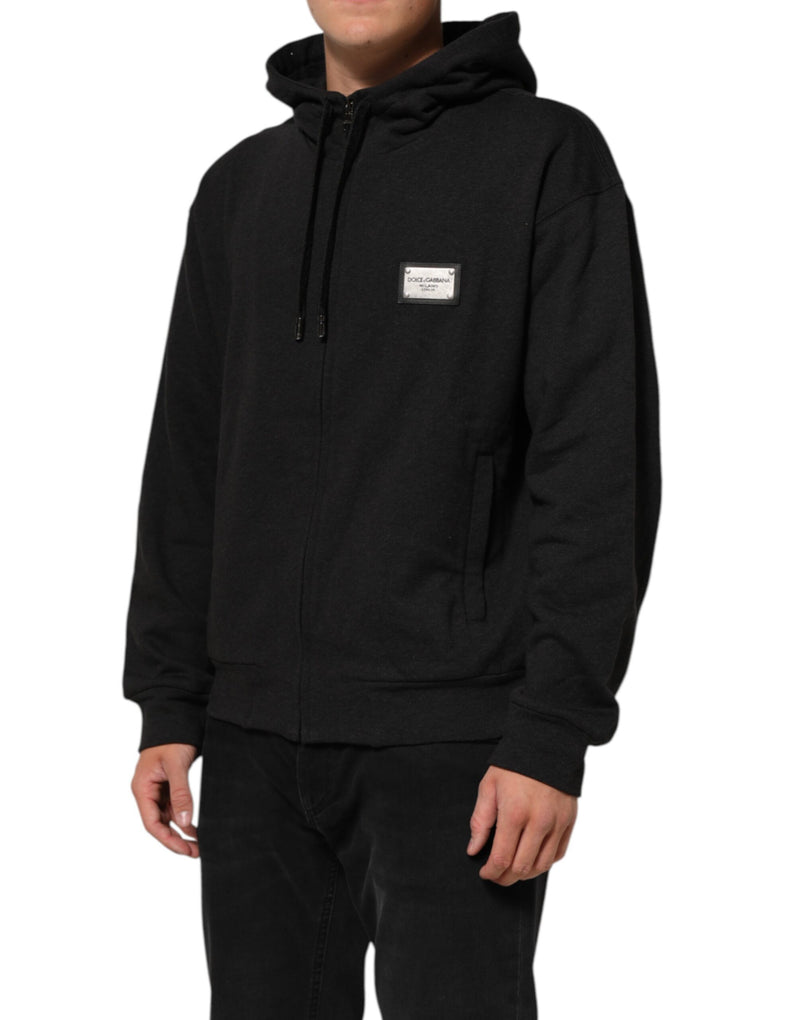 Moletom com capuz e zíper integral preto com logotipo Dolce & Gabbana