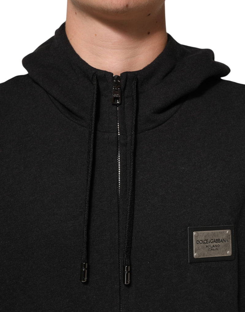 Moletom com capuz e zíper integral preto com logotipo Dolce & Gabbana