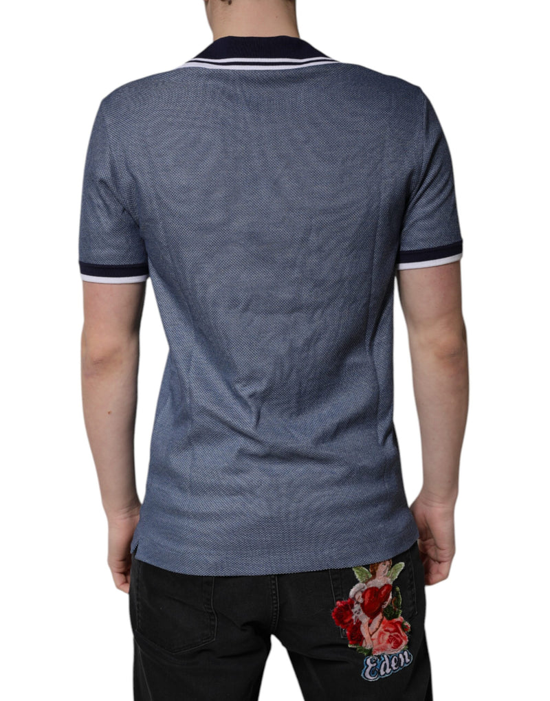 Dolce & Gabbana Polo blu in misto seta con colletto e scollo a V