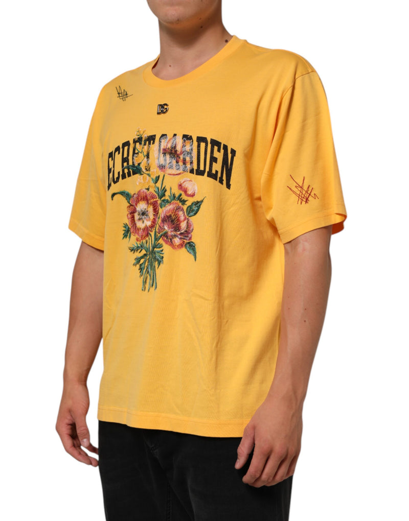 Dolce & Gabbana T-shirt gialla in cotone a girocollo con stampa floreale Secret Graden