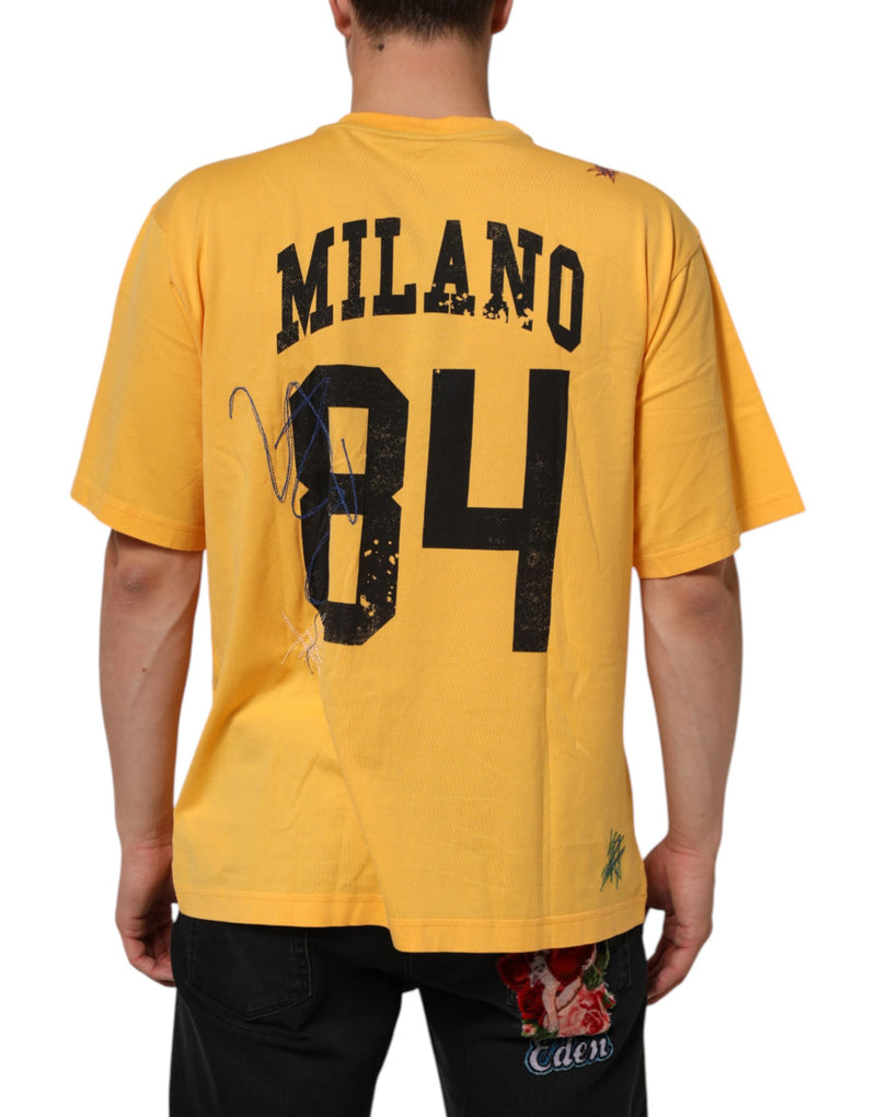 Dolce & Gabbana T-shirt gialla in cotone a girocollo con stampa floreale Secret Graden