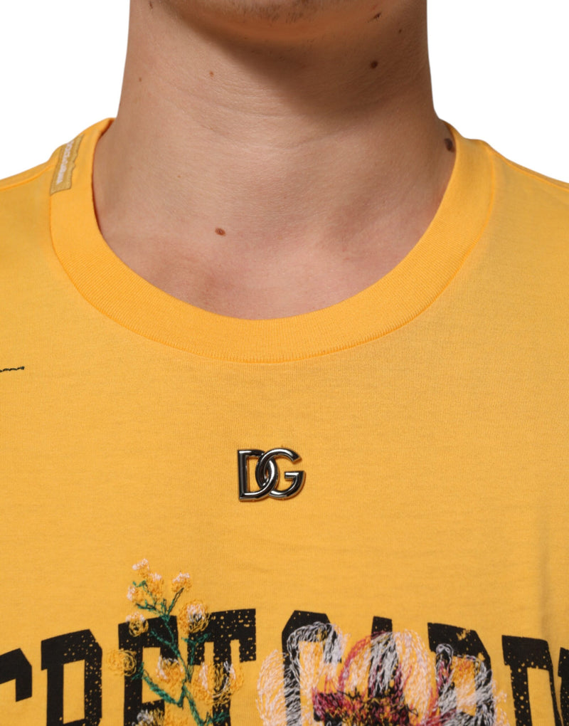 Dolce & Gabbana T-shirt gialla in cotone a girocollo con stampa floreale Secret Graden