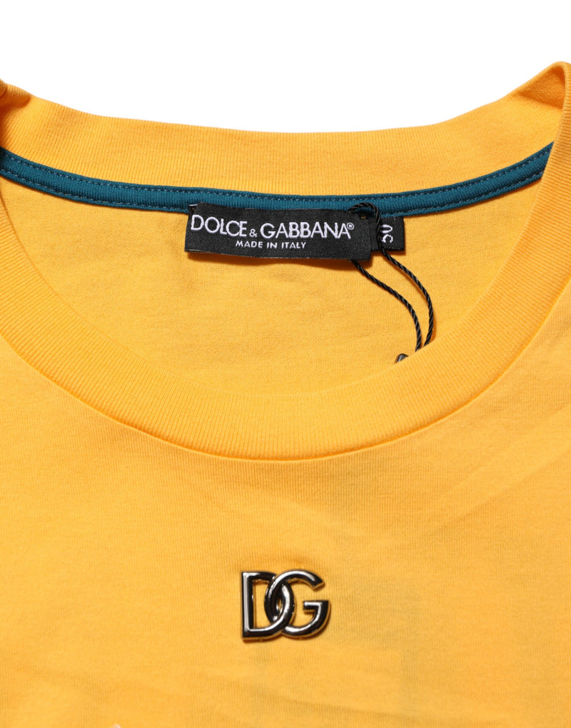 Dolce & Gabbana T-shirt gialla in cotone a girocollo con stampa floreale Secret Graden