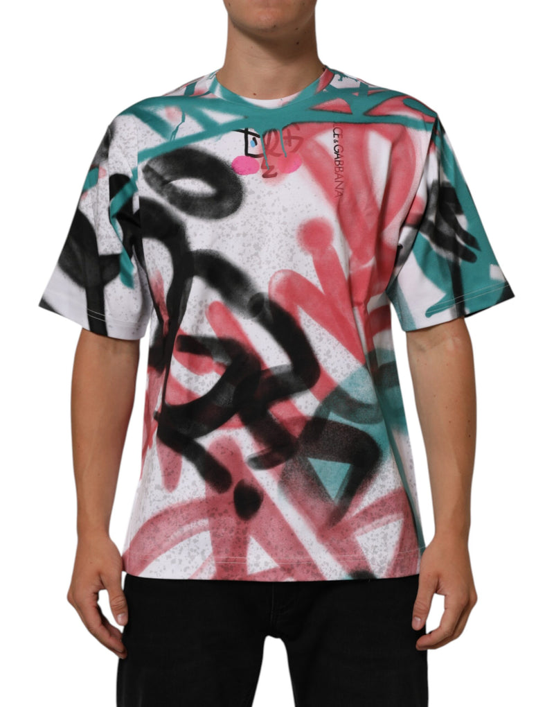 T-shirt blanc à manches courtes et col rond à imprimé graffiti Dolce & Gabbana
