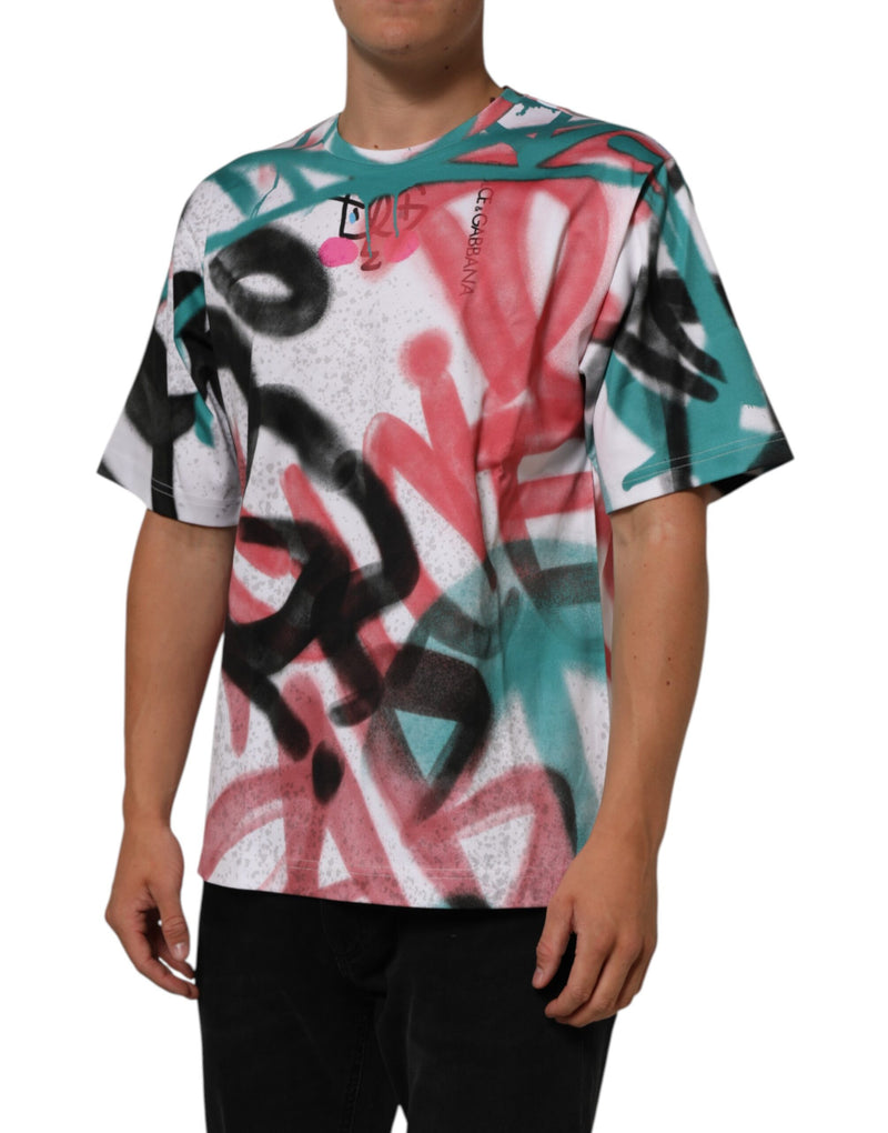 T-shirt blanc à manches courtes et col rond à imprimé graffiti Dolce & Gabbana