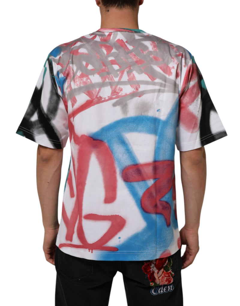 T-shirt blanc à manches courtes et col rond à imprimé graffiti Dolce & Gabbana