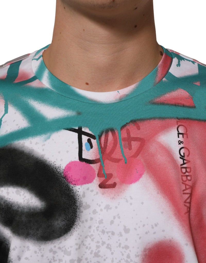 T-shirt blanc à manches courtes et col rond à imprimé graffiti Dolce & Gabbana