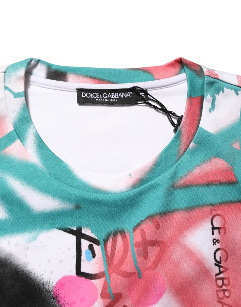 T-shirt blanc à manches courtes et col rond à imprimé graffiti Dolce & Gabbana