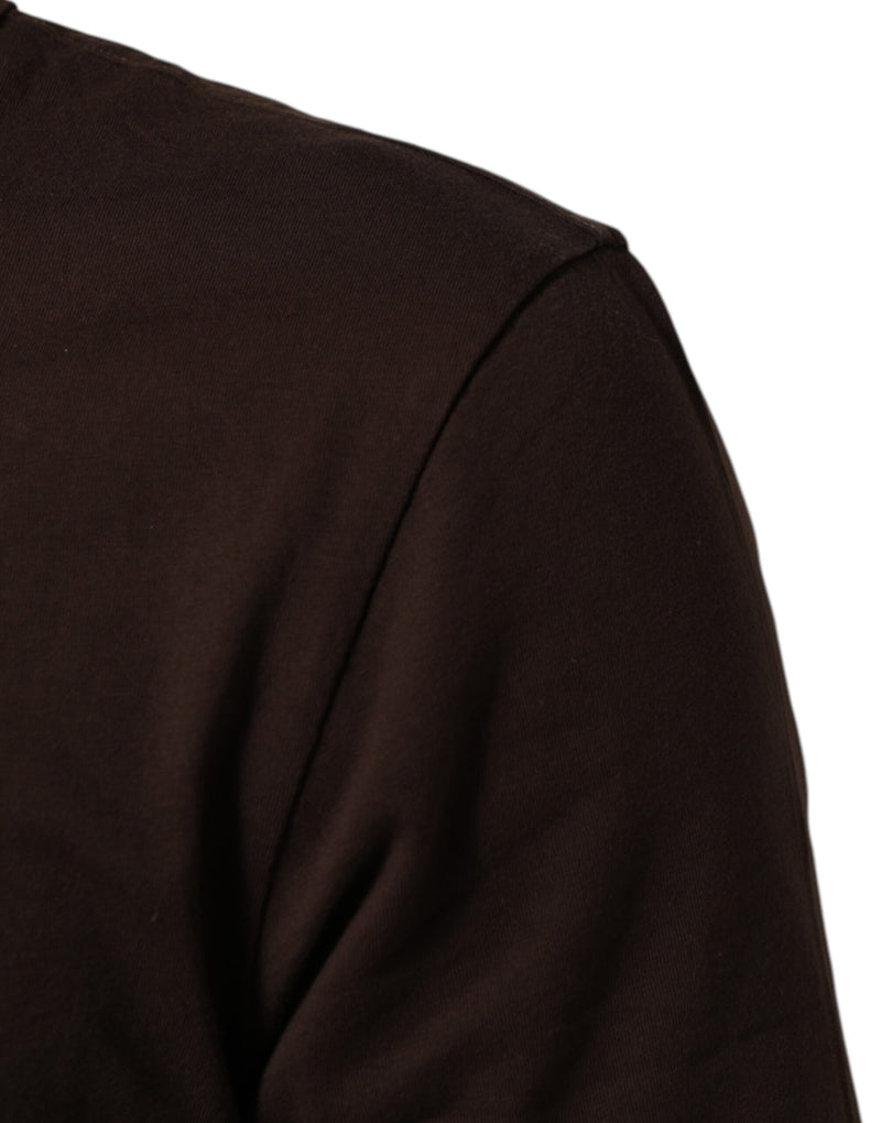 Dolce & Gabbana T-shirt marrone da uomo a girocollo con stampa di moneta e alloro