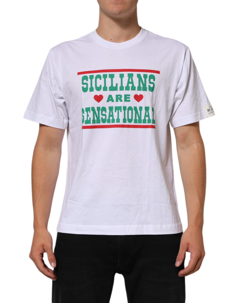 Camiseta de algodón blanca con estampado gráfico y cuello redondo de Dolce & Gabbana
