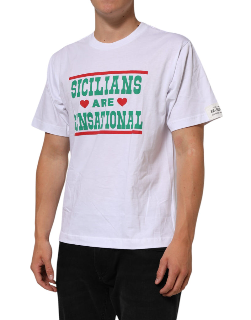 Camiseta de algodón blanca con estampado gráfico y cuello redondo de Dolce & Gabbana