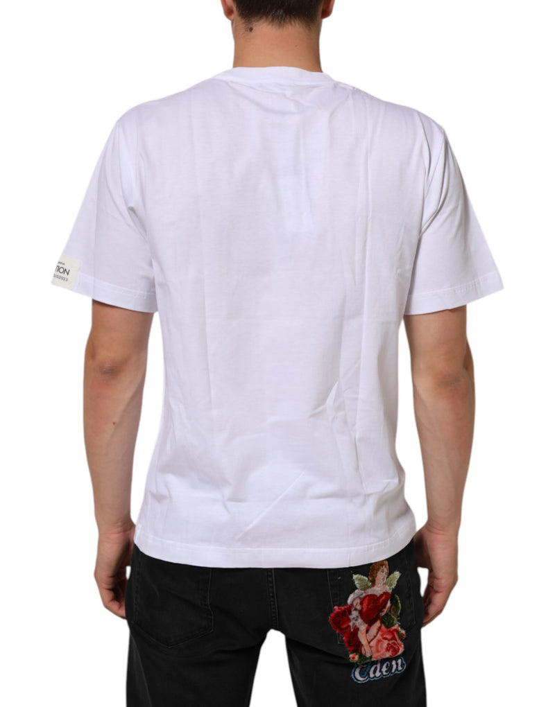 Camiseta de algodón blanca con estampado gráfico y cuello redondo de Dolce & Gabbana