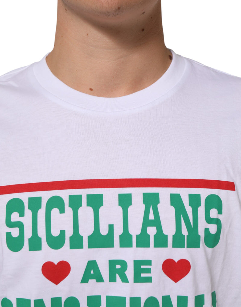 Camiseta de algodón blanca con estampado gráfico y cuello redondo de Dolce & Gabbana