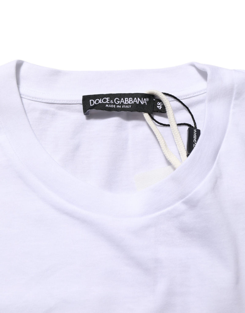 Camiseta de algodón blanca con estampado gráfico y cuello redondo de Dolce & Gabbana