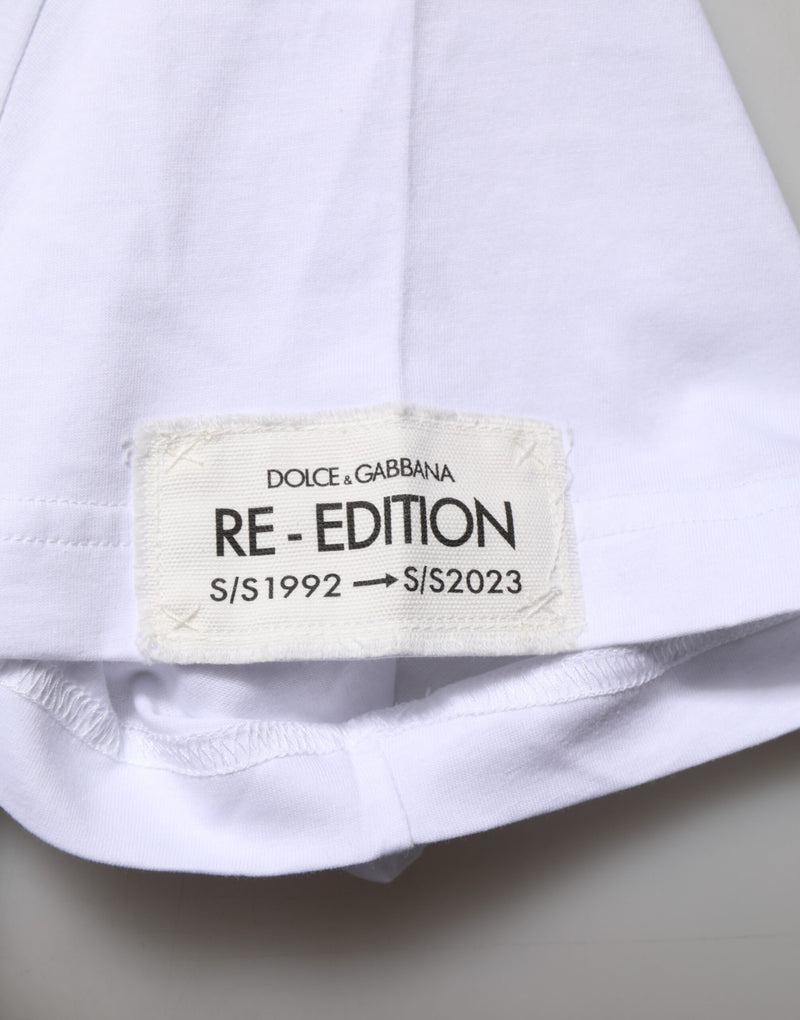 Camiseta de algodón blanca con estampado gráfico y cuello redondo de Dolce & Gabbana