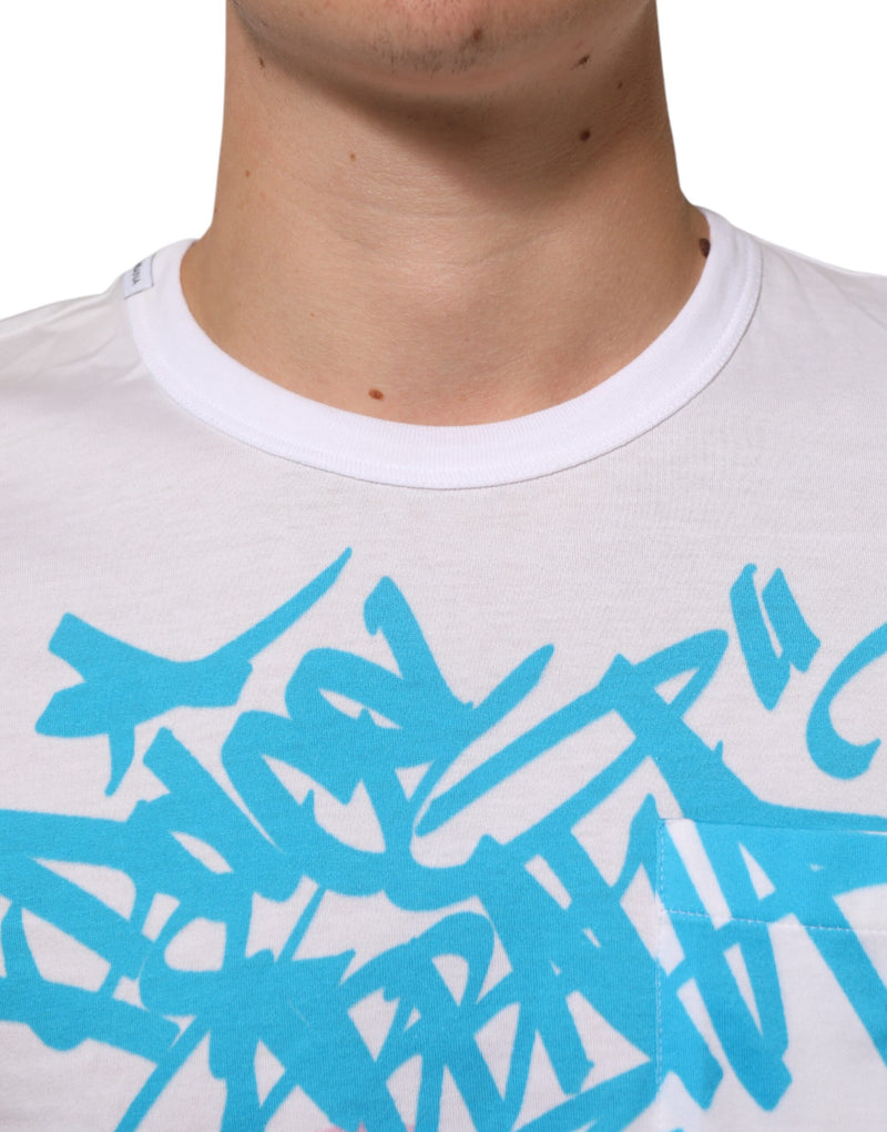 Dolce & Gabbana White Graphic Print Cotton Crew Neck T-shirt