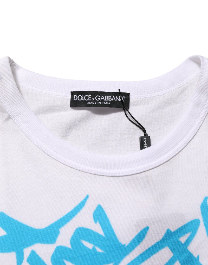 Dolce & Gabbana White Graphic Print Cotton Crew Neck T-shirt