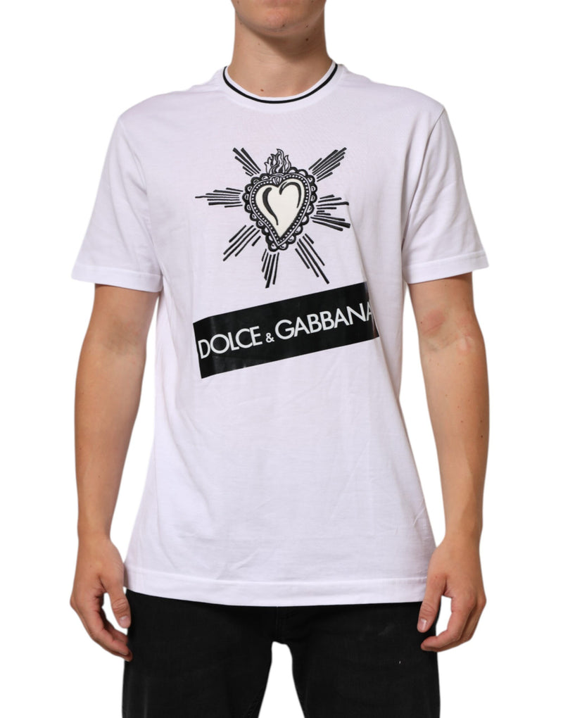 T-shirt à manches courtes pour homme Dolce & Gabbana blanc avec cœur sacré