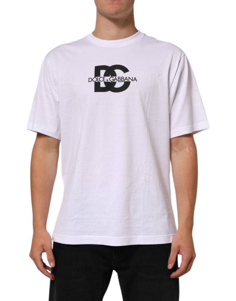 Camiseta masculina branca Dolce & Gabbana de algodão, gola redonda e estampa do logotipo