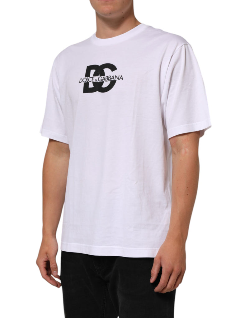 Camiseta masculina branca Dolce & Gabbana de algodão, gola redonda e estampa do logotipo