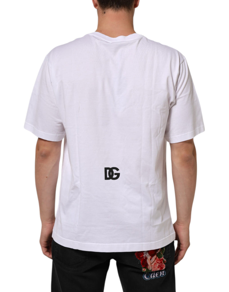 Camiseta masculina branca Dolce & Gabbana de algodão, gola redonda e estampa do logotipo