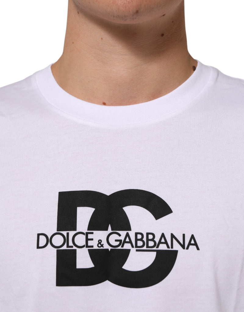 Camiseta masculina branca Dolce & Gabbana de algodão, gola redonda e estampa do logotipo