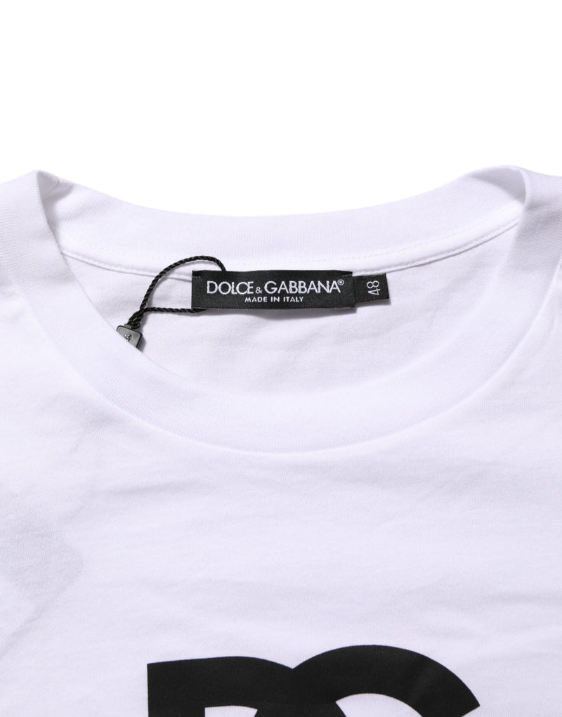 Camiseta masculina branca Dolce & Gabbana de algodão, gola redonda e estampa do logotipo