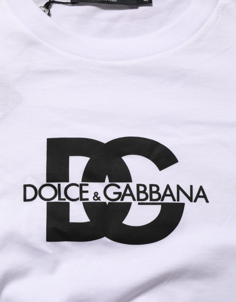Camiseta masculina branca Dolce & Gabbana de algodão, gola redonda e estampa do logotipo