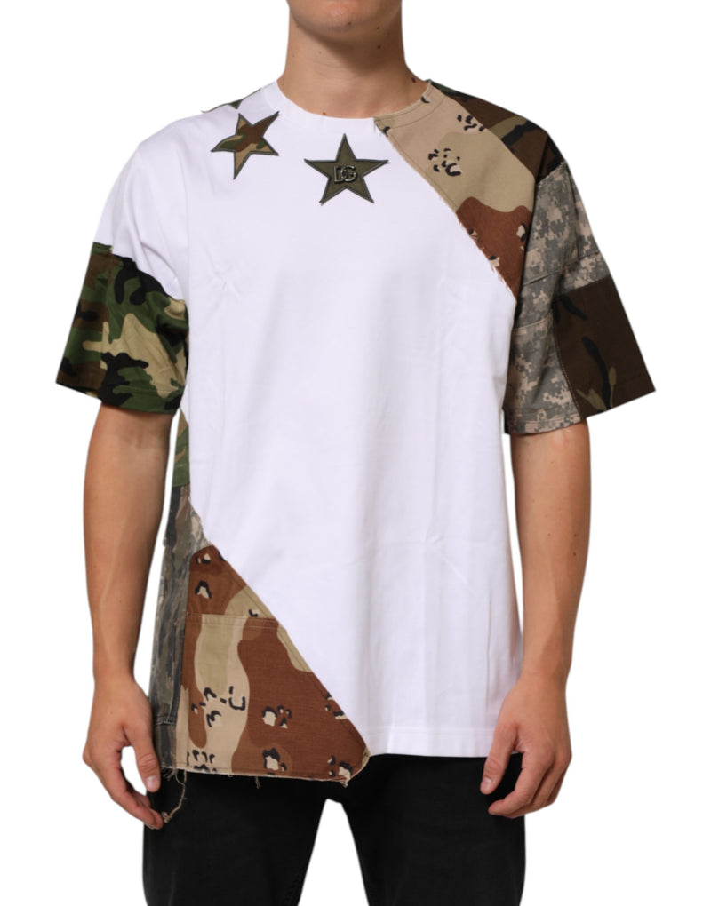 T-shirt uomo Dolce & Gabbana bianca in cotone con motivo patchwork mimetico