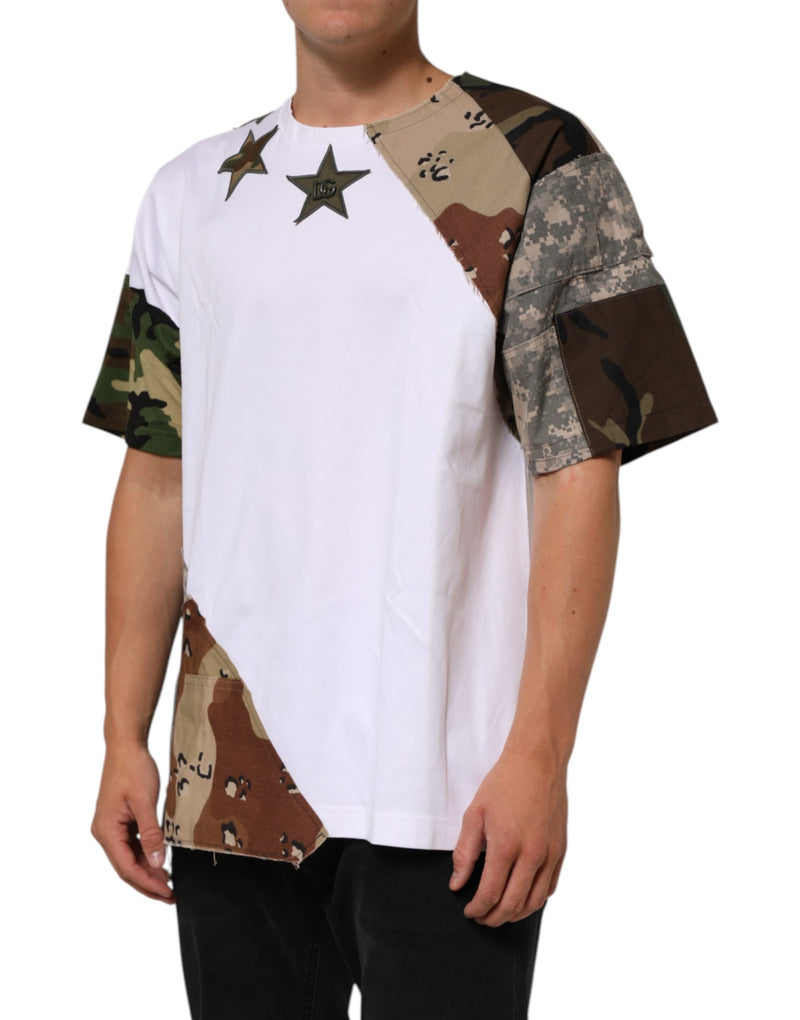 T-shirt uomo Dolce & Gabbana bianca in cotone con motivo patchwork mimetico