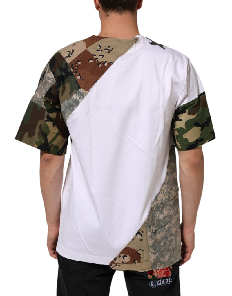 T-shirt uomo Dolce & Gabbana bianca in cotone con motivo patchwork mimetico