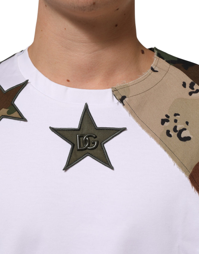 T-shirt uomo Dolce & Gabbana bianca in cotone con motivo patchwork mimetico