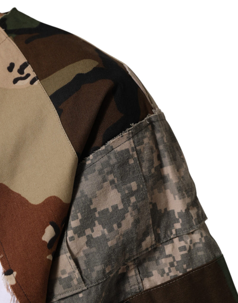 T-shirt uomo Dolce & Gabbana bianca in cotone con motivo patchwork mimetico