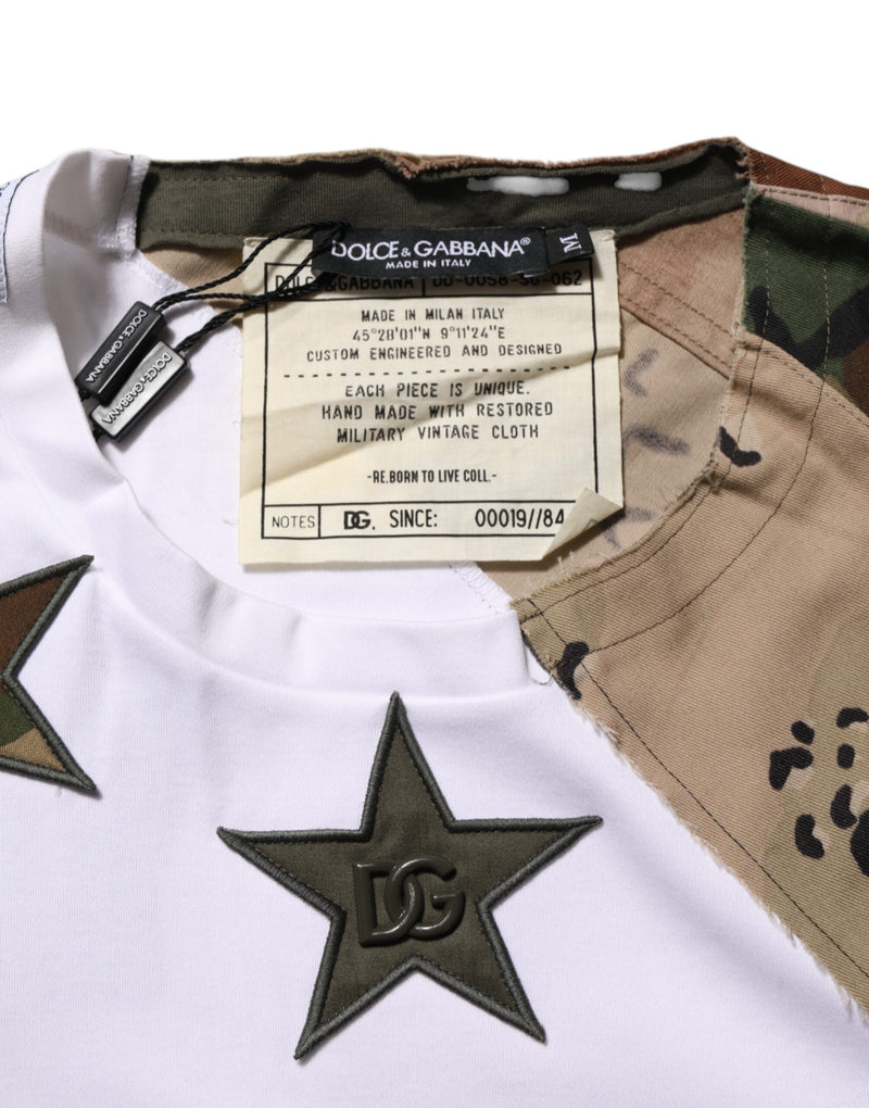 T-shirt uomo Dolce & Gabbana bianca in cotone con motivo patchwork mimetico