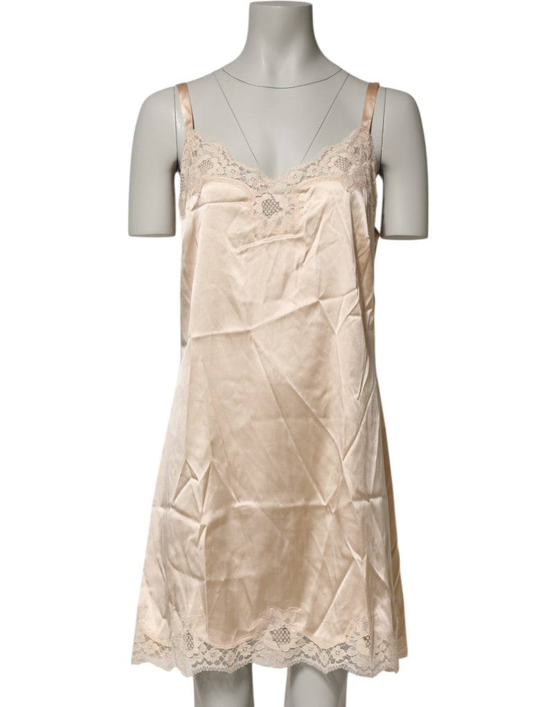 Camisola de lingerie nude Dolce & Gabbana de mistura de seda com acabamento em renda