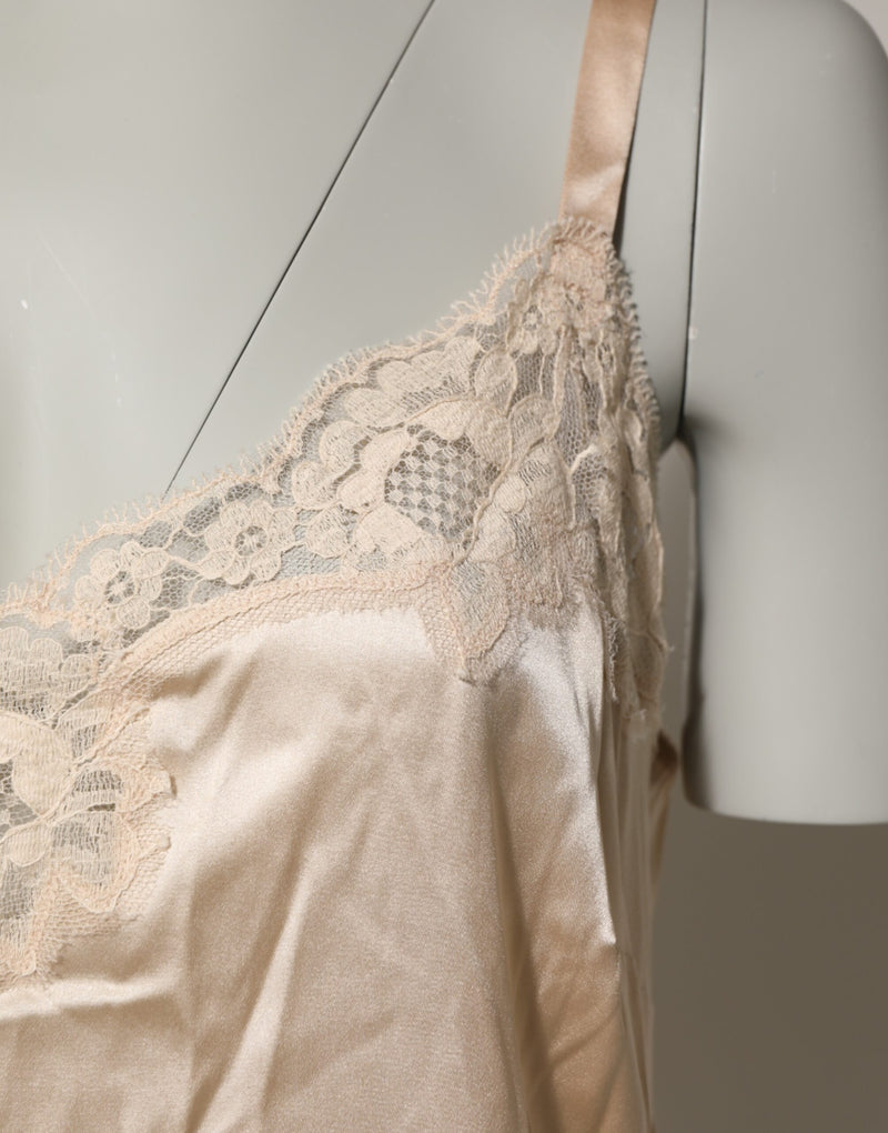 Camisola de lingerie nude Dolce & Gabbana de mistura de seda com acabamento em renda