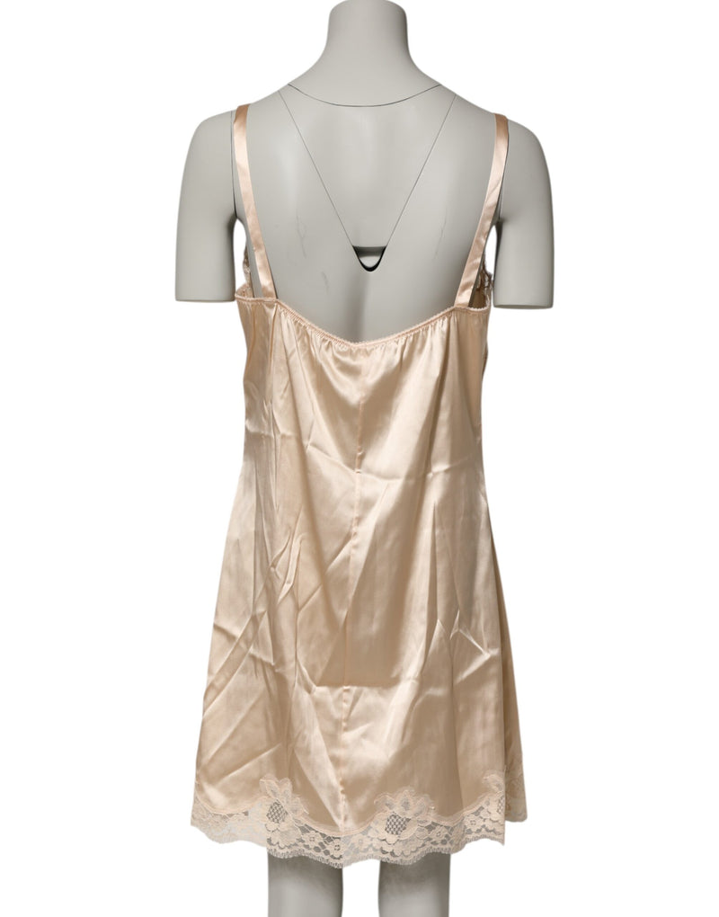 Camisola de lingerie nude Dolce & Gabbana de mistura de seda com acabamento em renda