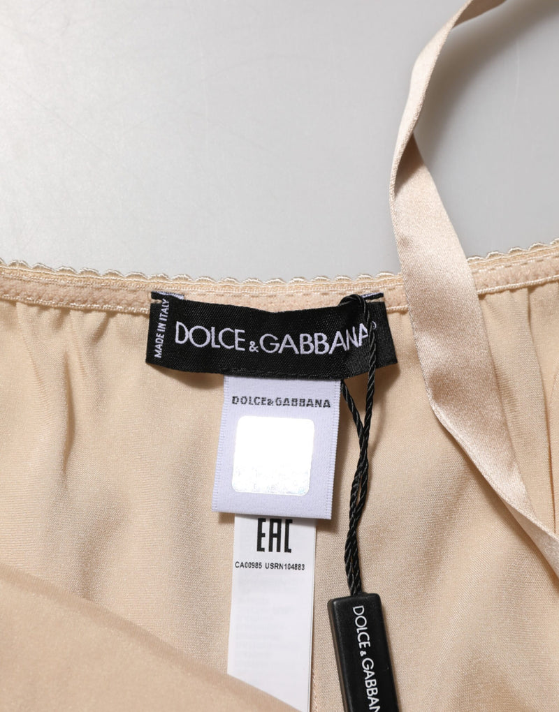 Camisola de lingerie nude Dolce & Gabbana de mistura de seda com acabamento em renda
