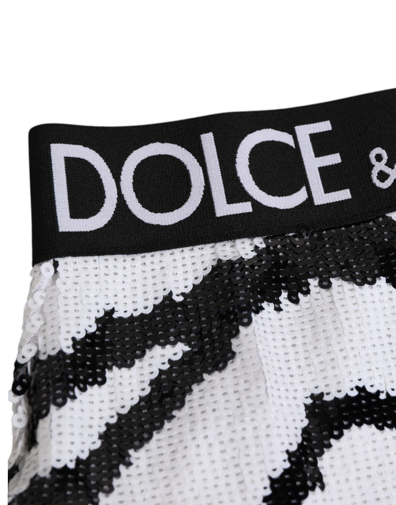 Slip a vita alta Dolce & Gabbana nero e bianco con paillettes