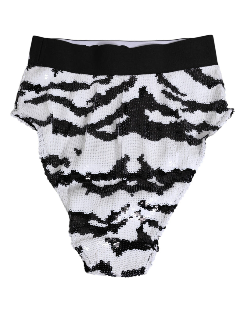 Slip a vita alta Dolce & Gabbana nero e bianco con paillettes