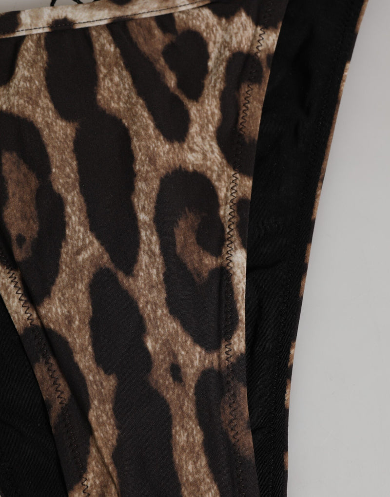 Culotte tanga triangle Dolce & Gabbana marron à imprimé léopard