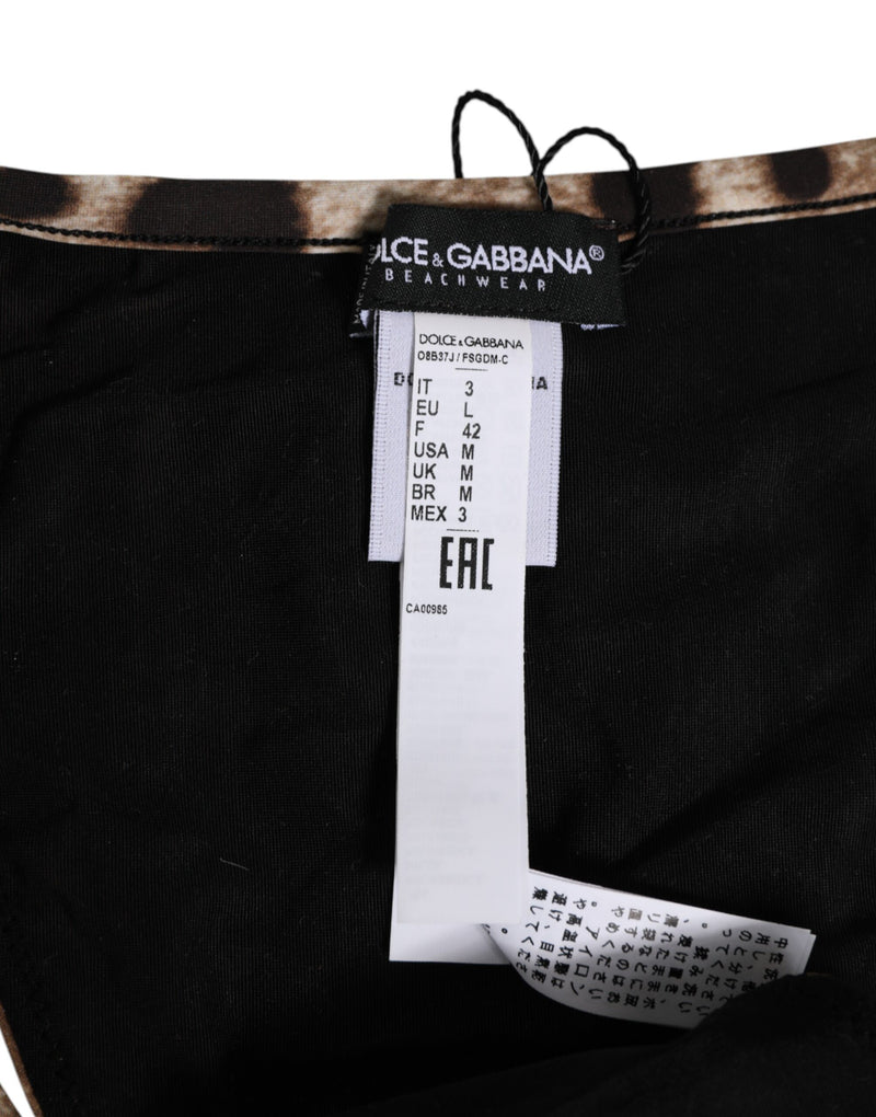 Culotte tanga triangle Dolce & Gabbana marron à imprimé léopard