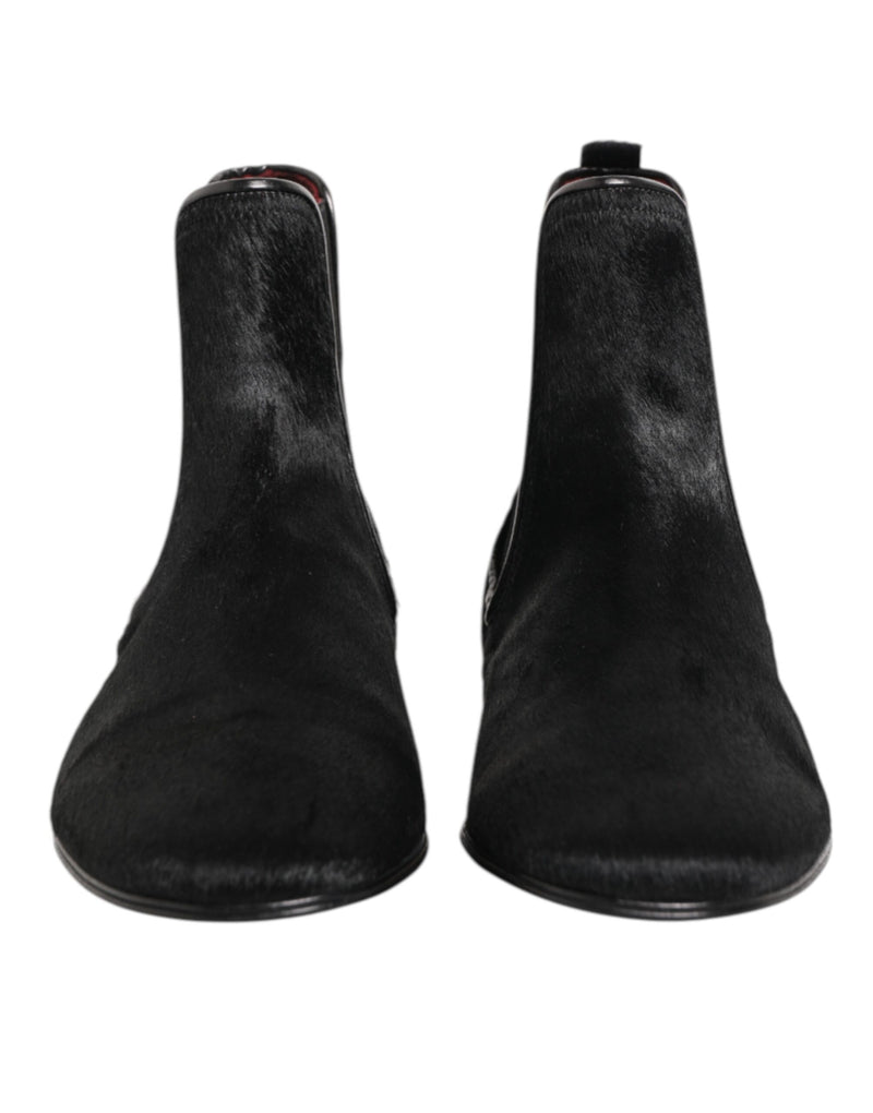 Bottines Chelsea pour homme Dolce & Gabbana en cuir noir avec fourrure