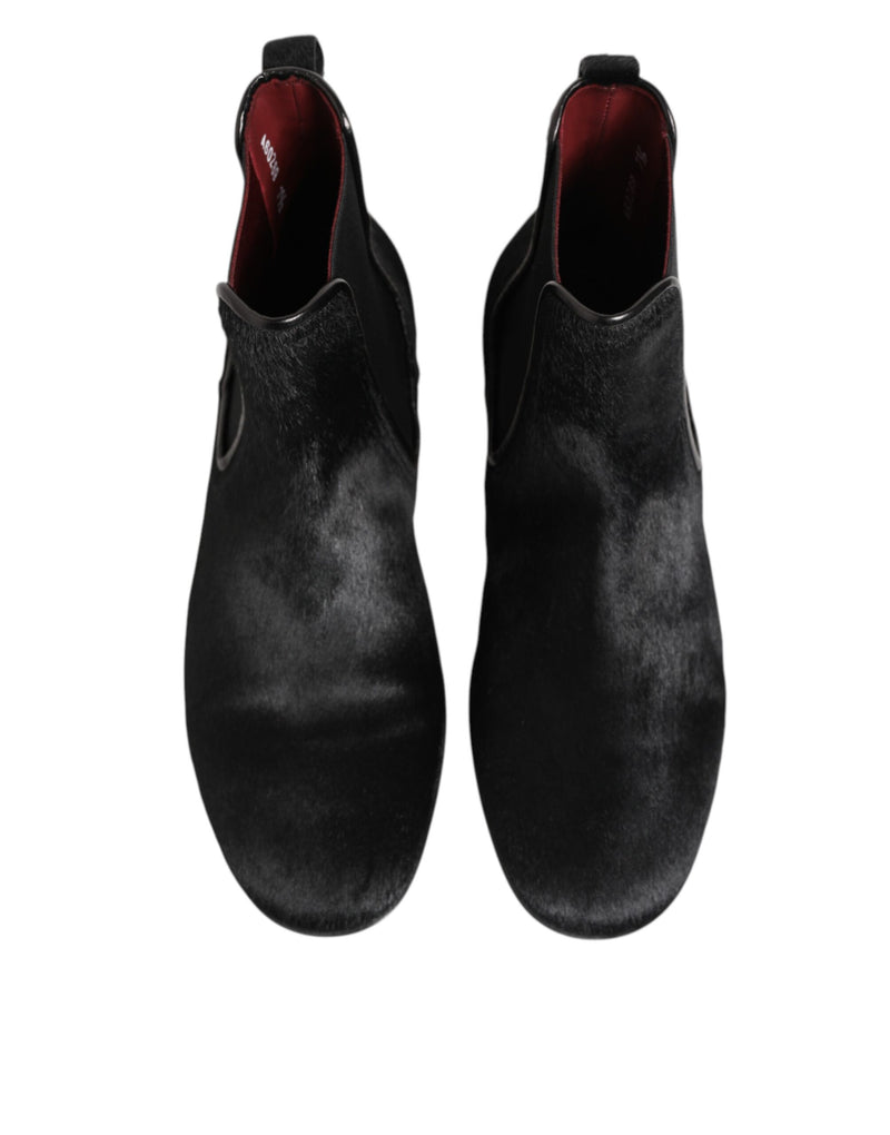 Bottines Chelsea pour homme Dolce & Gabbana en cuir noir avec fourrure