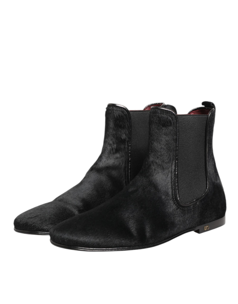 Bottines Chelsea pour homme Dolce & Gabbana en cuir noir avec fourrure