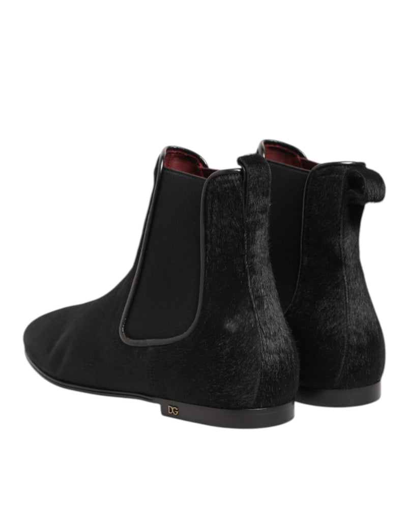 Bottines Chelsea pour homme Dolce & Gabbana en cuir noir avec fourrure