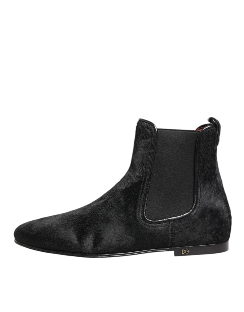 Bottines Chelsea pour homme Dolce & Gabbana en cuir noir avec fourrure