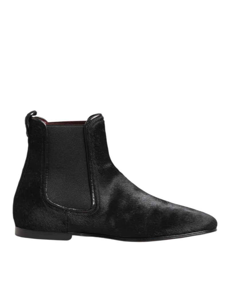 Bottines Chelsea pour homme Dolce & Gabbana en cuir noir avec fourrure