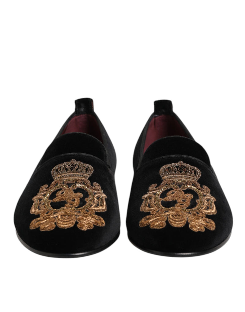 Mocasines negros de terciopelo con corona dorada para hombre de Dolce & Gabbana